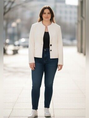 Monroe & Main White Collarless Jacket
